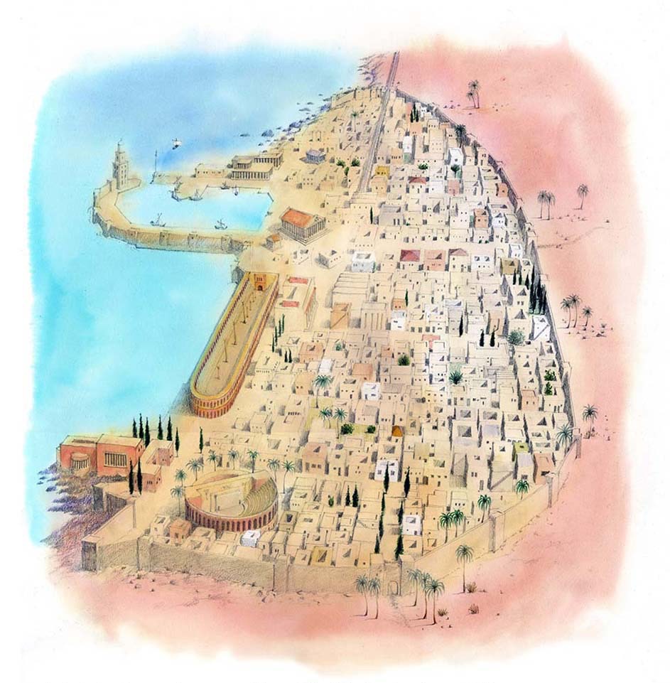 Flame TV : 'Digging for Jesus' 2005 . illustrated aerial view of Roman Caesarea