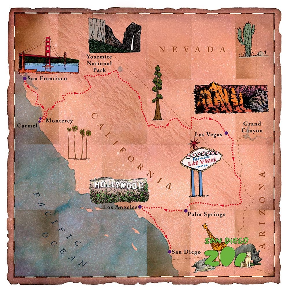 Daily Telegraph and Virgin Holidays : Touring route map of California and Nevada