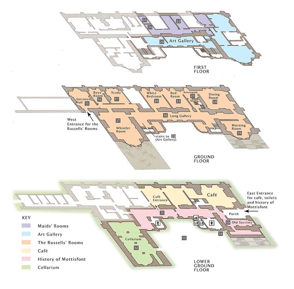 The National Trust : Mottisfont Abbey, Hampshire . isometric floor plans for the visitor guide