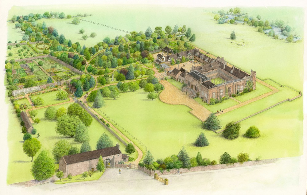 The National Trust : Aerial view illustration of Lacock Abbey