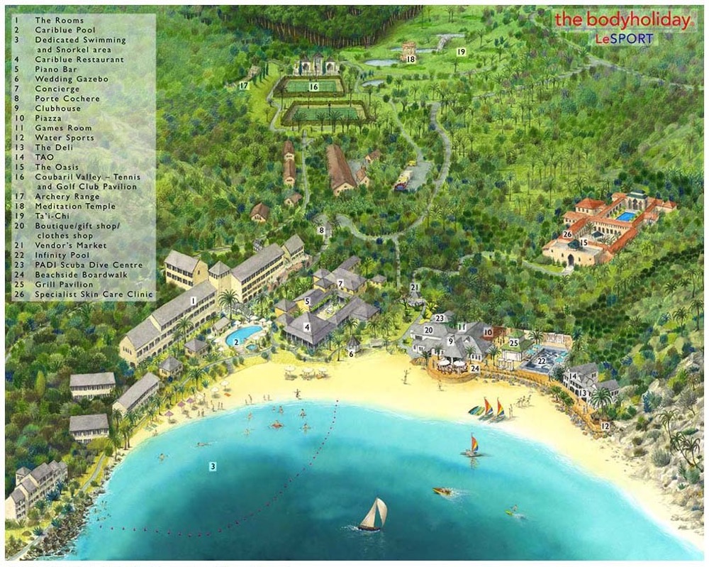 Body Holiday, St Lucia, West Indies . Hotel complex illustrated view