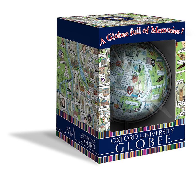 Packaging Design for Oxford University and Globee International Ltd to market illustrated globe from Hand Made Maps