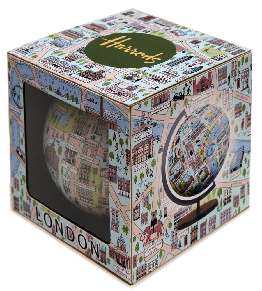 Packaging Design for Harrods and Globee International Ltd, illustrated and conceived by Hand Made Maps